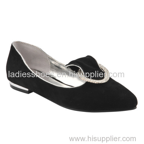 newest black color PU suede pointy toe pull on women dress shoes with sequined