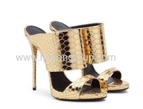 Fashion gold stone texture high heel slippers