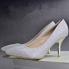 Ladies eyelet stiletto heel shoes silver