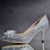 Fashion floral rhinestone high heel dress shoes