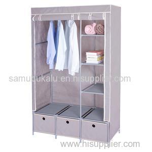 Modern Design Double Door Canvas Wardrobe With Shelves And Drawers