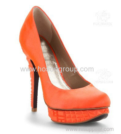 Pull on round toe leather platform high heel women dress shoe