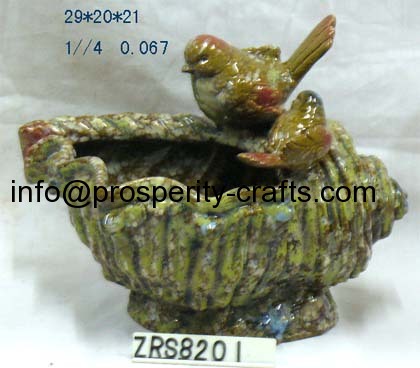 Ceramic Glazed Bird Bath & Feeders