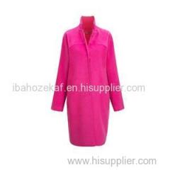 Bright Pink Cocoon Silhouette Snap Button Fastening Front Slant Inserted Pockets Knee Length Wool Blend Coat