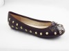 Brown color flat casual women dress shoe with bowtie and studs