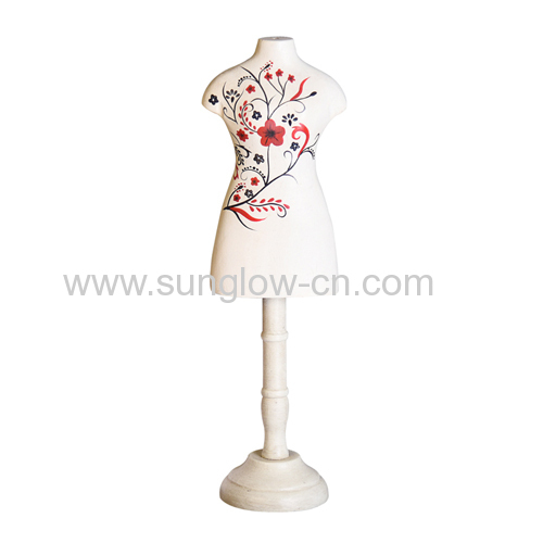 Mini Wooden Lady Model With Flowers Printing