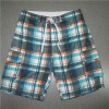 YJ-3023 Mens Microfiber Velcro Elastic Waist Pants Plaid Shorts For Men