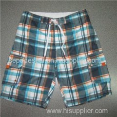YJ-3023 Mens Microfiber Velcro Elastic Waist Pants Plaid Shorts For Men