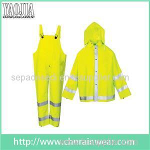 YJ-6047 Packable Green Yellow Motorcycle Safety Rain Suit Coat Jacket