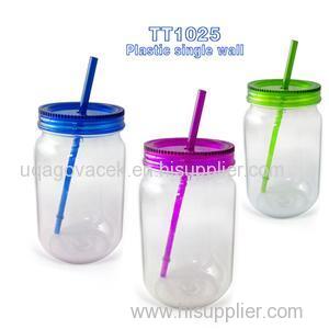 TT-2014021 24OZ AS Single Wall Marson Jar With Handle And Straw For Free As Promotion