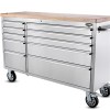 Rubber Wood Top with Brake 55 Inch CSA Approval Anti-fingerprinting Stainless Steel Tool Chest