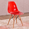 clear plastic Eames DSR chair with wood base