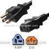 UL Listed IEC 60320 C13 Power Cord NEMA 6 - 20P With 14 AWG Cable