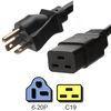 IEC 60320 C19 Connector 3 Pin Power Cord NEMA 6 - 20P Male End 20A 250V