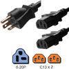 C13 Connector 4 Foot Splitter Power Cord NEMA 6 - 20P 15 Amp 14 AWG