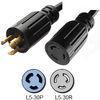 Black 30 Amp 25 foot Extension Cord 125V 10 AWG 3 Wire SJT Cable Jacket