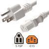 White Computer Power Cord 10 Amp American NEMA 5 15P to IEC C13 18 / 3 AWG