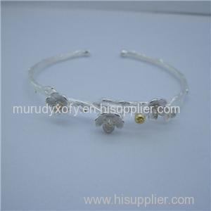 Luxury Plum Flowers Silver Cuff Bangles SSB006