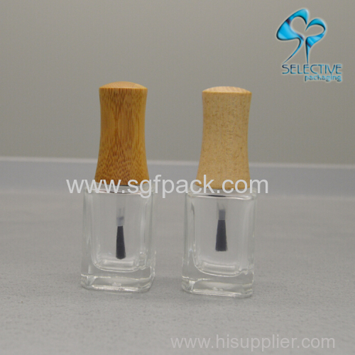 empty 15mm neck glass nail polish bottles packaging with wood brush lids