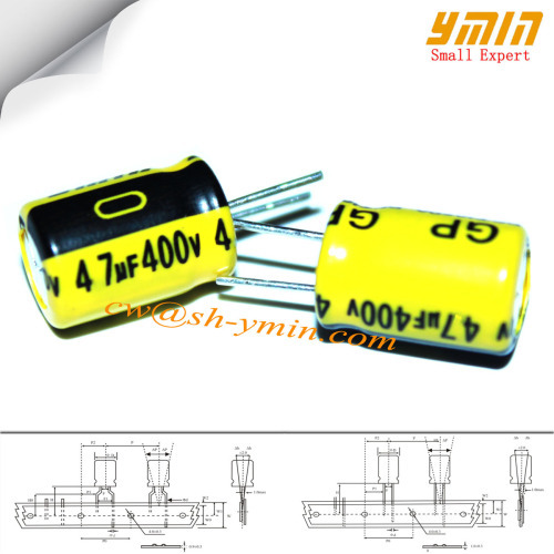 4.7uF 400V 8x11.5mm Power Capacitors GP Series 105C 4000 ~ 6000 Hrs Radial Aluminum Electrolytic Capacitors for CFL Lamp