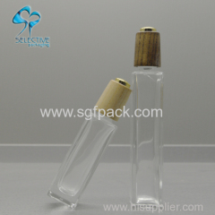 30ml square silm Clear empty essential oil packaging cosmetic square glass dropper bottle with wood lids