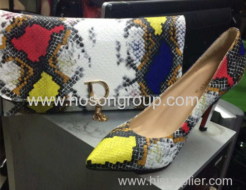 New Collection Snake Pattern High Heel Shoes and Bags