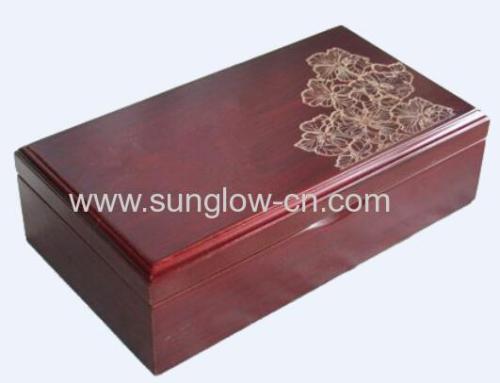 Red Wooden Packing Box With Flower Logo
