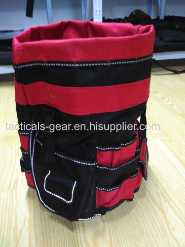 black and red barrel bag