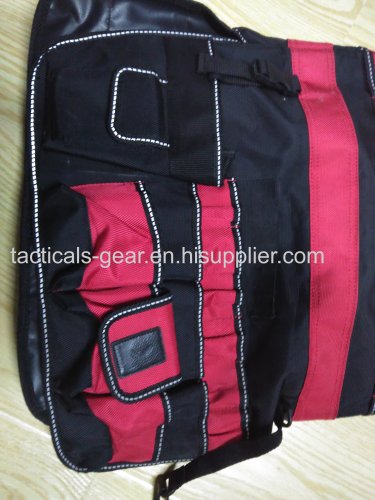 black and red barrel bag
