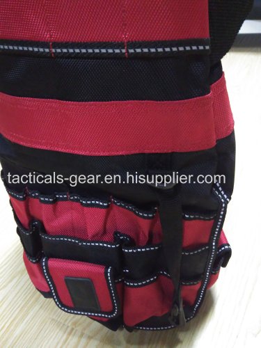 black and red barrel bag