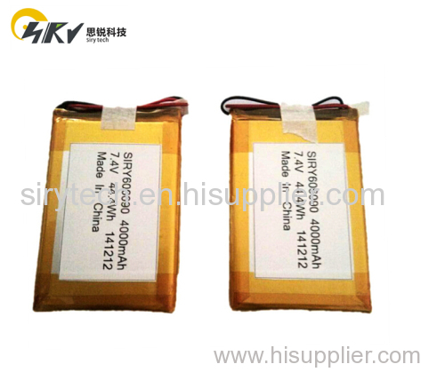 Li-polymer battery pack 7.4V 4000mAh 606090 electrical devices battery GPS battery