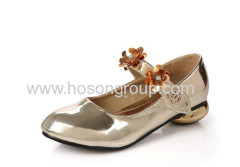 Patent leather ankle strap special heel kids shoes
