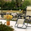 Folding Recliner Zero Gravity Patio Lounger Outdoor Yard Chair Oxford Fabric Beige