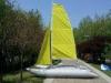 Yellow PVC Inflatable Sailing Boat 4.5m T6 Aluminum Mast With Two Sails