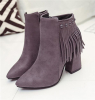 Women ankle strap pointy toe dress boots with tassels