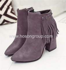 Women ankle strap pointy toe dress boots with tassels