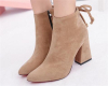 Faux suede chunky heel pointy toe women boots