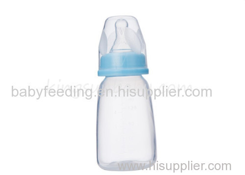Square Shape Plastic Baby Feeding Bottle with Silicone Nipple 140ml