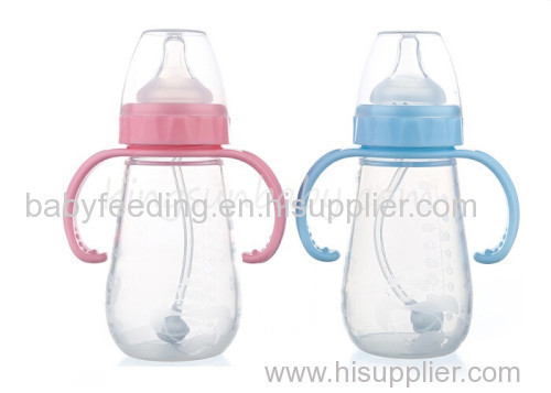 Newborn Silicone Baby Feeding Bottle 5 Oz / 6 Oz with Straw and Handle