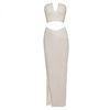 Fork V Collar Strapless Bandage Dress Two Piece Set Tail Open