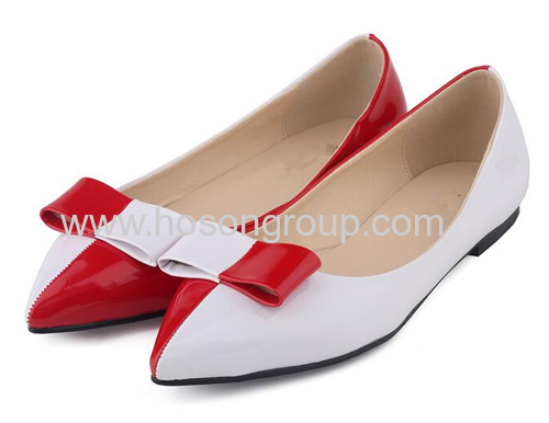 White and red bowtie flat dress shoes