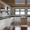 Transitional U Shaped Laminate Kitchen Cabinets Wood Grain / White Color Door