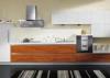 Custom Teak Wood Veneer Kitchen Cabinets Pure White Quartz Stone Countertop