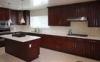 Classic Solid Wood Kitchen Cupboards With Slider Basket And White Marble Countertop