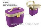 Professional Metal Lock Leather Makeup Box Purple Color Beauty Travel Bag