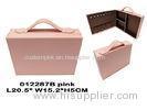 Professional Square Fabric Personalized Travel Jewelry Case Pink Color With Handle