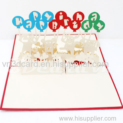 Birthday Balloon-Birthday card-3d card-Pop up card-Handmade card-Laser cut-Paper cutting