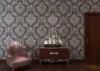 Removable Embossed Vinyl Wallpaper with Sliver and Black Damask Pattern