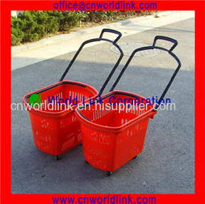 China 45L New Design Rolling Plastic Supermarket Shopping Plastic Handle Basket