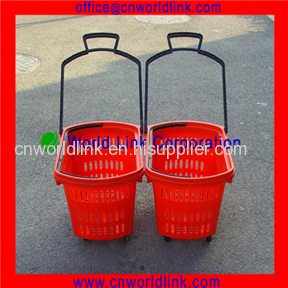 China 45L New Design Rolling Plastic Supermarket Shopping Plastic Handle Basket